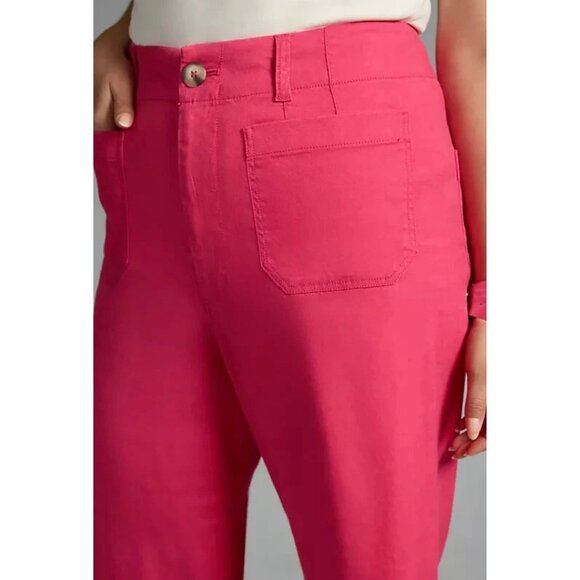 Maeve Anthropologie The Colette Linen Blend Wide-Leg Crop Size 27 Tall Geranium - Picture 6 of 8